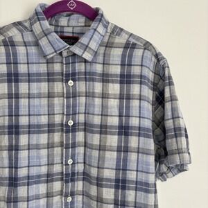 UNTUCKit Benjamin Men's M Blue Plaid Short Sleeve Button Up Shirt